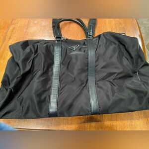 Prada Nylon Leather Straps Black Duffle Bag